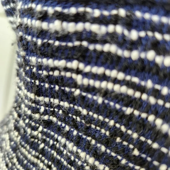 Tweed Fall Sheath Dress Navy Blue White Stripes Sleeveless Fringe Paris Size 10 - Picture 10 of 17
